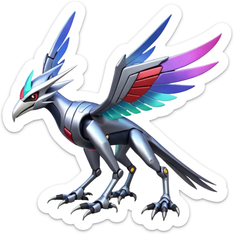 Futuristic Shiny Metallic Alloy Cyborg-Cyber-Skarmory-Nargacuga-Noivern-Silvally-fusion (full body) sticker