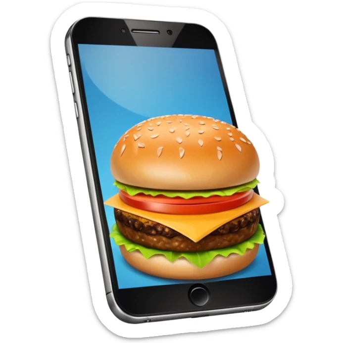 a phone that has a picture of a hamburguer in the frames of the phone not outside sticker