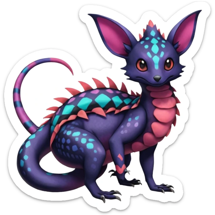 Rare epic aesthetic colorful Salandit-Noibat-Eevee-Genet-species-Fakemon-hybrid-creature, with markings, full body sticker