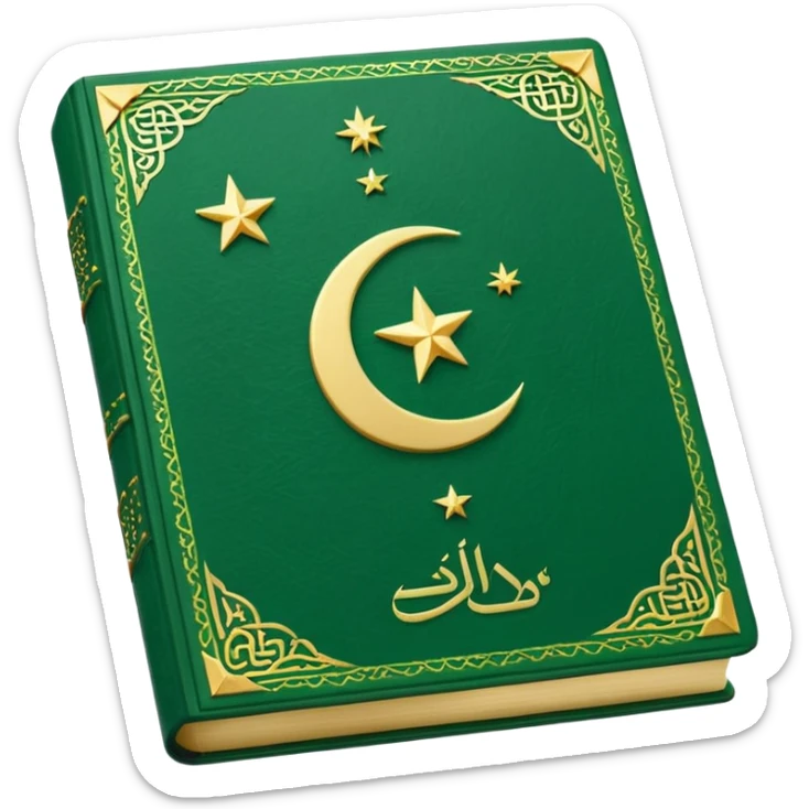 Closed Quran with the Islamic Symbol on it (moon and star) green from left to right sticker