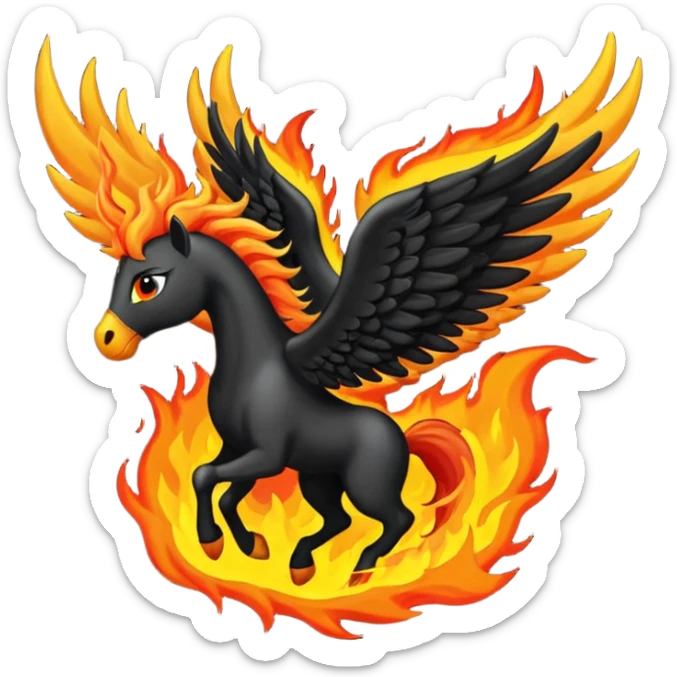 Pegaso negro ojos de fuego y alas de fuego enojado sticker