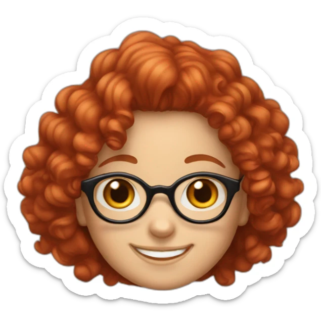 caucasian girl with a big smile  with  red curly girl and glasses sticker