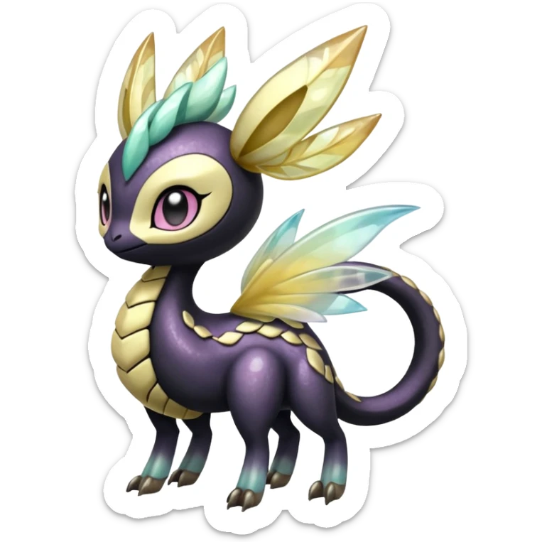 Shiny glossy melanistic oily pastel white bright Meloetta-Giratina-Noibat-Pokémon-Fakémon-fusion-hybrid-creature sticker