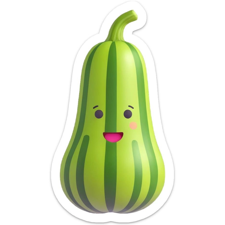 Add some dark green stripes to the zucchini, keeping the 3D emoji style and all other details unchanged. sticker