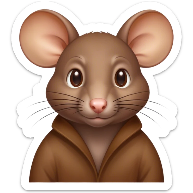 Cinematic Noble Brown Rat Portrait Emoji, Poised and alert, with a sleek, agile build and a smooth, well-groomed coat of warm brown fur, beady, determined eyes, Simplified yet sharp and sophisticated features, highly detailed, glowing with a soft, dignified glow, high shine, intelligent and resourceful, stylized with an air of urban savvy, focused and attentive, soft glowing outline, capturing the essence of a watchful and confident rat that feels as though it could scurry out of the screen with effortless authority! sticker