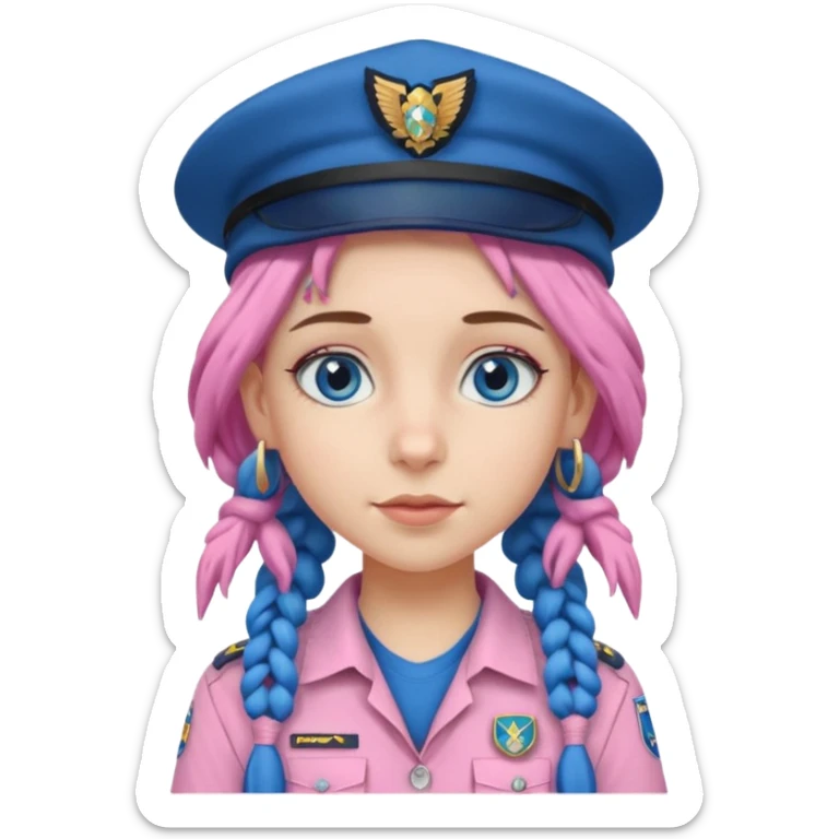 very pretty girl big blue eyes, scout girl with pretty pink uniform, blue dreadlocks, and big earrings and scouts hat sticker