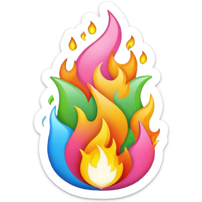 A fire emoji with the colors of the pride flag. Take away the small fire emojis besides the single big one sticker