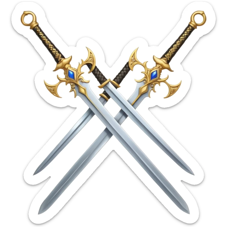 Two Golden royal swords with gold blades and gold handel sticker