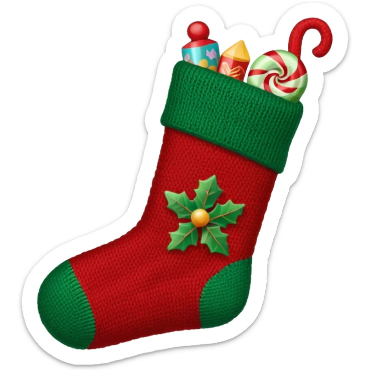 A cozy old-timey Christmas stocking full of vintage toys and candy sticker