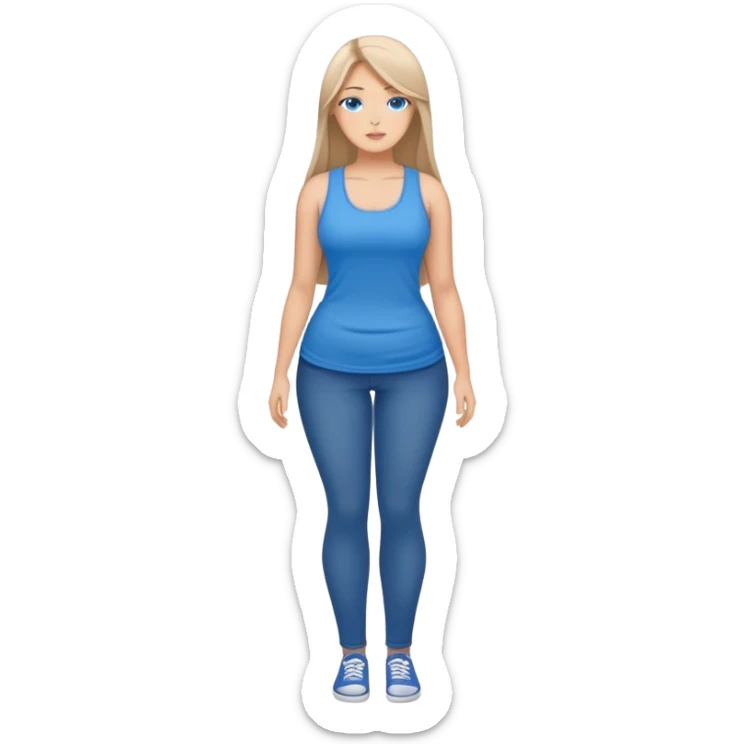 1girl, curvy, pretty,medium blue {very long straight hair} blueeyes,fullbody,classy pose,tank top sticker