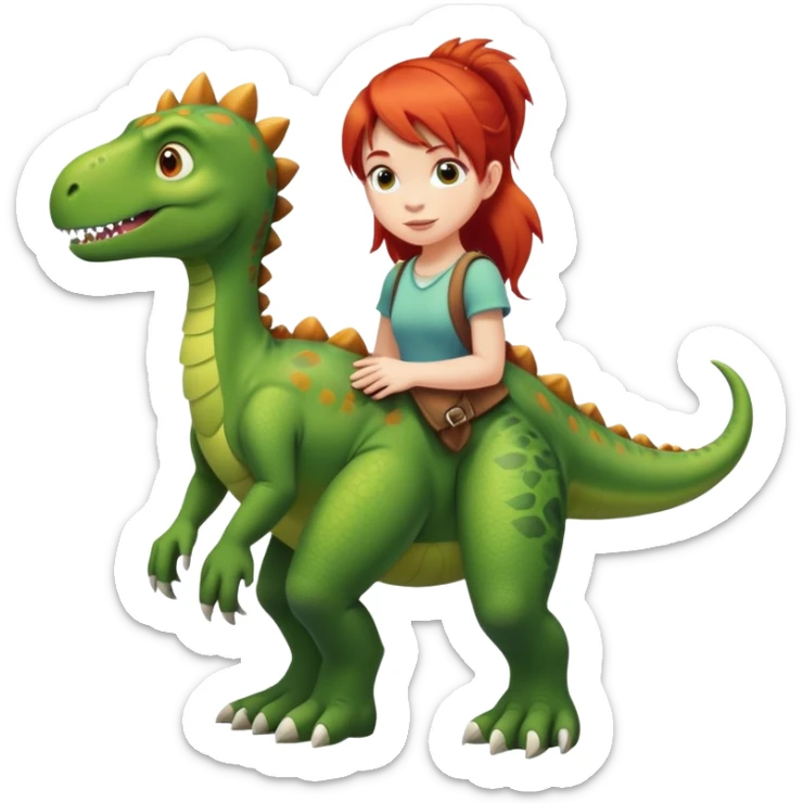 Red-haired girl with a dinosaur tail and animal paws instead of hands and feet sticker