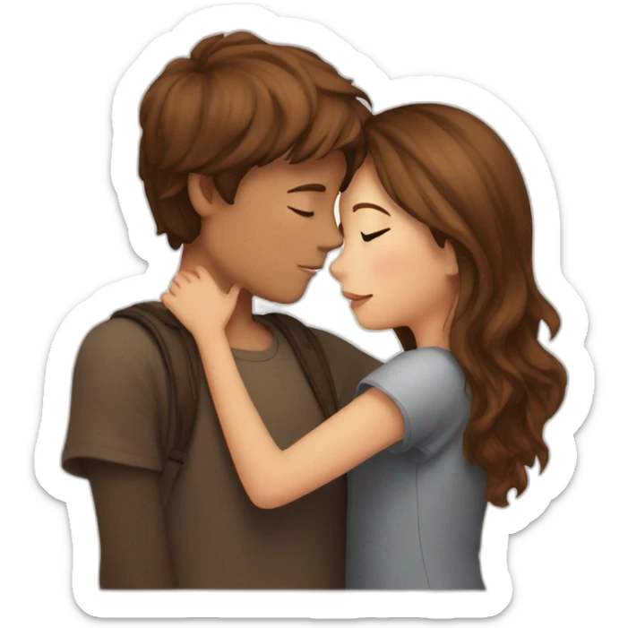 girl with long brown hair hugging boy with brown stylish hair sticker