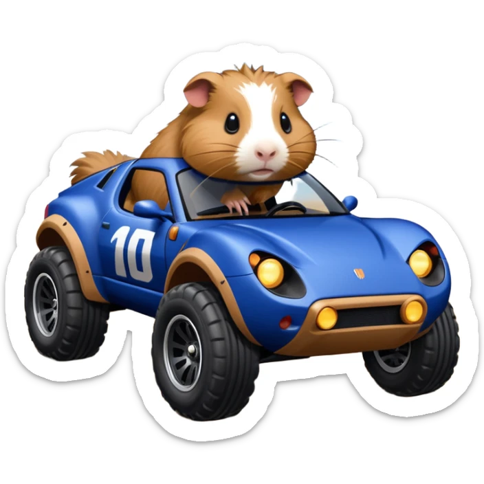 Dirty Joke’s Midnight-blue Local Motors Rally Fighter off road race car being driven by a five foot tall Guinea pig  sticker