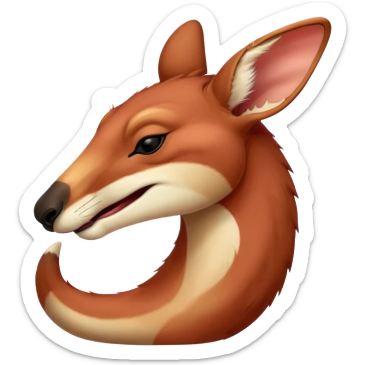 Cinematic Cute Yawning Adult Red Kangaroo Portrait Emoji, Head tilted slightly with a dramatic, wide-open yawn, showcasing a sturdy, reddish form with a distinct red kangaroo-shaped head, a relaxed elongated snout, and sleepy, half-closed eyes, Simplified yet irresistibly adorable features, highly detailed, glowing with a soft, cozy outback glow, high shine, relaxed yet expressive, stylized with a dash of whimsical charm, soft glowing outline, capturing the essence of a drowsy yet affectionate kangaroo that appears ready to stretch and yawn its way out of the screen! sticker