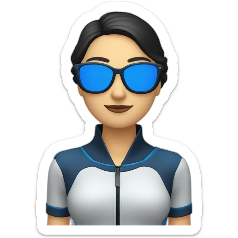 Monja velo negro largo c9n cinta fina blanca y hábito azul marino eléctrino. Ella tiene gafas sticker