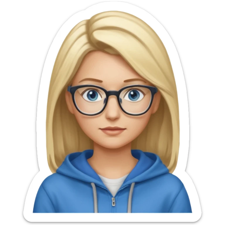 a woman, blonde highlights in hair, glasses and blue eyes. teacher, with a hoodie on and hair longer than shoulders, mid 30s  sticker