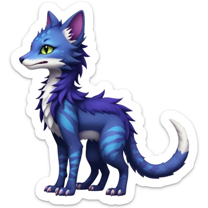 Kawaii dark edgy fantasy feline-vernid-sergal-fursona animal creature with a tufted tail full body with intricate markings  sticker