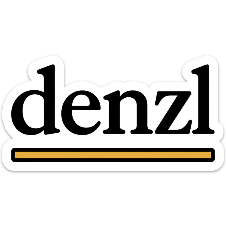 logo for 'denzl', elegant serif lettering, luxury brand feel, black and gold color scheme sticker