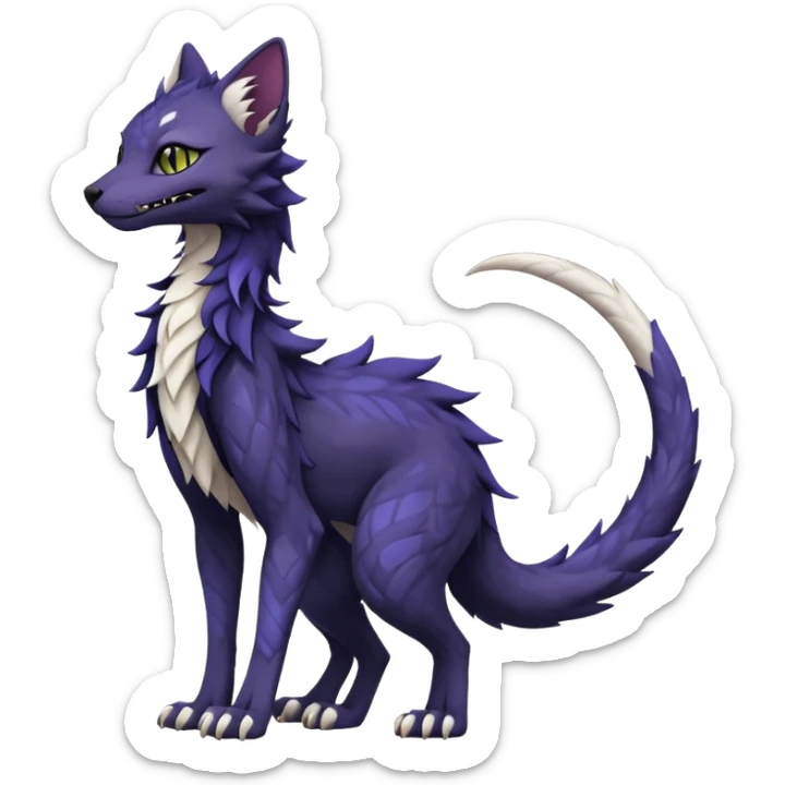 Kawaii dark edgy fantasy feline-vernid-sergal-fursona animal creature with a tufted tail full body with intricate markings  sticker