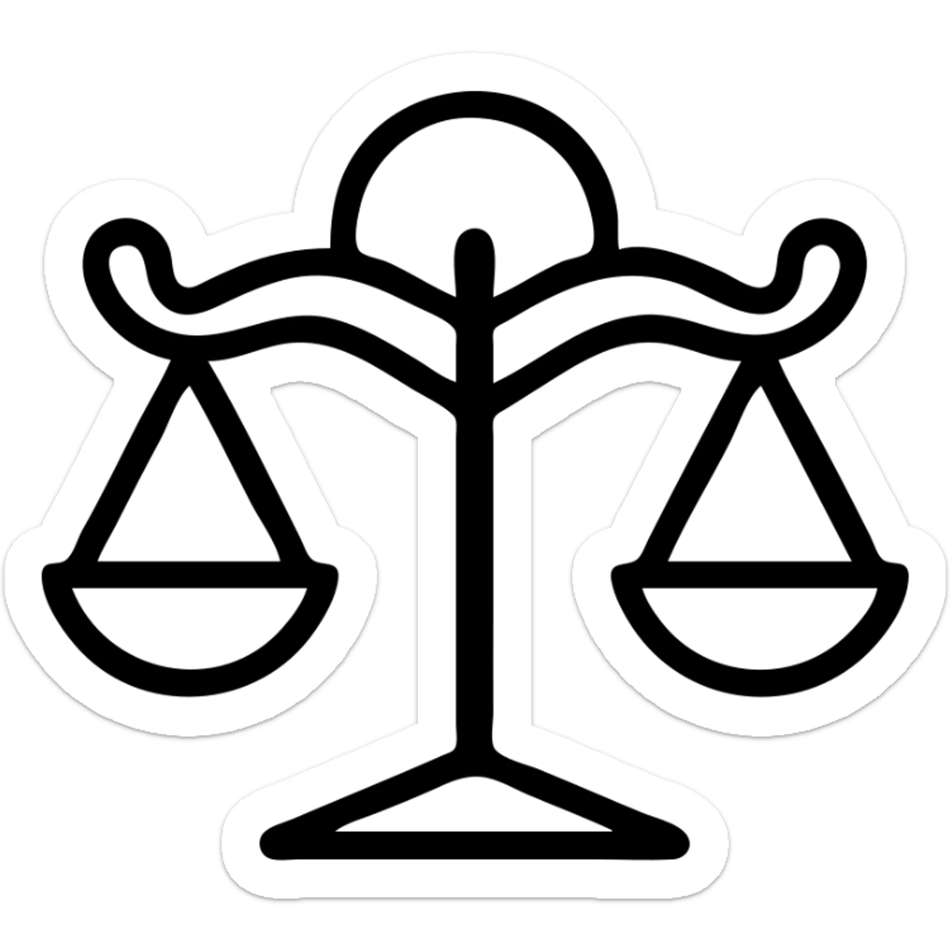 black outline icon of the Libra zodiac sign with two arms holding balanced scales, minimal, no fill sticker