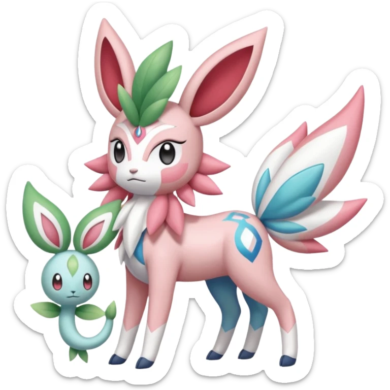 Shaymin-Sylveon-Meloetta-Cresselia-Amaura-Pokémon-Fakémon-fusion, full body sticker