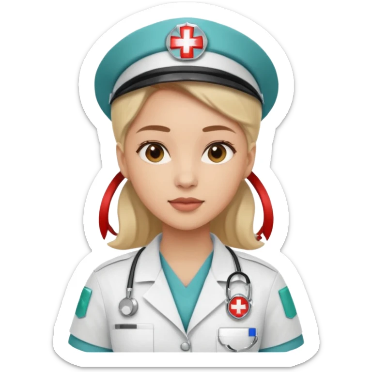 A young medic (woman) contributing to the local hospital sticker