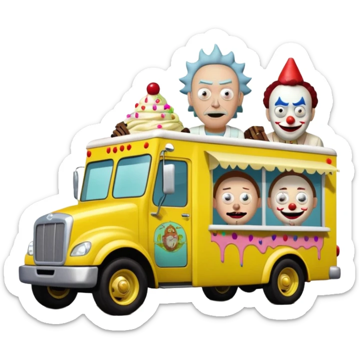 Rick and Morty Crazy killer Clown’s Jenkins 4wd monster 1924 freight liner racing ice cream with chocolate, nuts and sprinkles dream house food truck  sticker