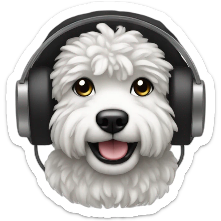 rapper-with hoop-white skin-black hair-beard-bichon dog-white-smile sticker