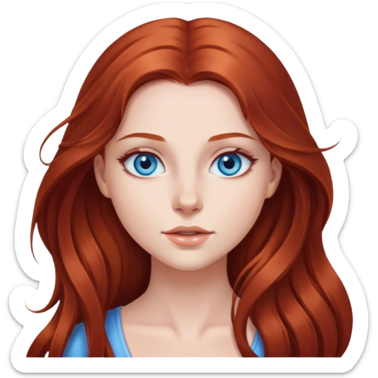 beautiful girl with long red brown hair and blue eyes sticker
