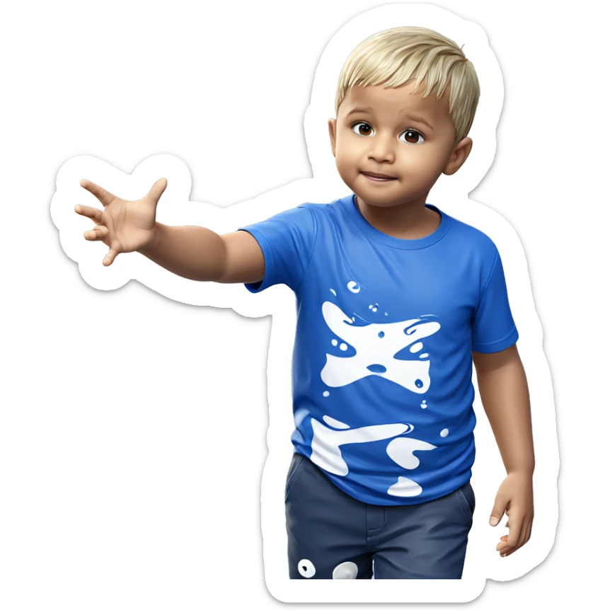 boy in blue shirt by water sticker