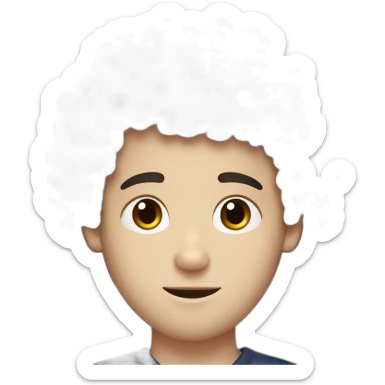 french white boy with freckles with black kinda afroy curly hair with a small beard sticker