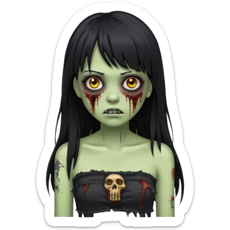 Faça uma mulher zumbi de franja cabelo longo preto piercing no bridge e tub top preto sticker