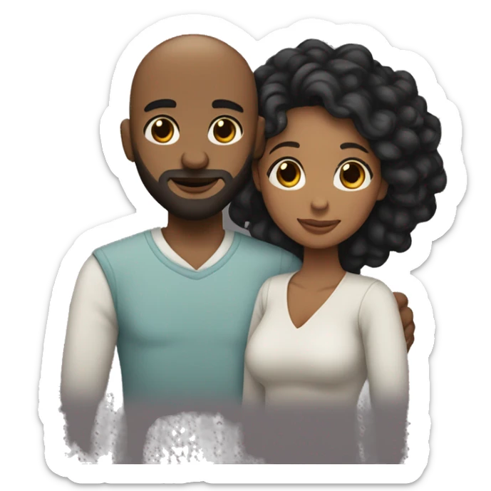 Cuddling Couple short bald black man with beard and woman with long curly black hair sticker
