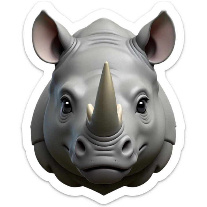 cinematic-noble-rhinoceros-portrait-emoji,-poised,-with-a-massive,-powerful-build-and-a-thick,-hide-of-slate-gray,-deep-set-soulful-piercing-eyes,-simplified-yet-sharp-and-sophisticated-features,-highly-detailed, with large black eyes, szoomed out showing houlders sticker