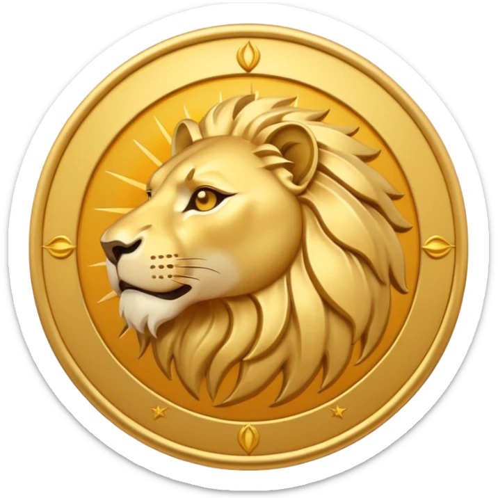 Iranian Lion and Sun symbol, minimalist emoji style, flat design, clean lines, gold lion and sun on transparent background, simple icon, no text, no flag stripes sticker