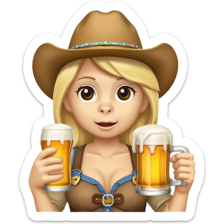 monkey holding a beer standing next to a blonde girl in cowgirl hat sticker