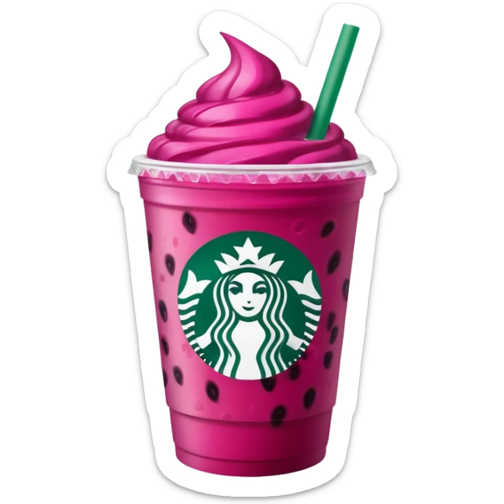 Starbucks dark pink dragonfruit refresher. no swirl on top. starbucks logo. sticker