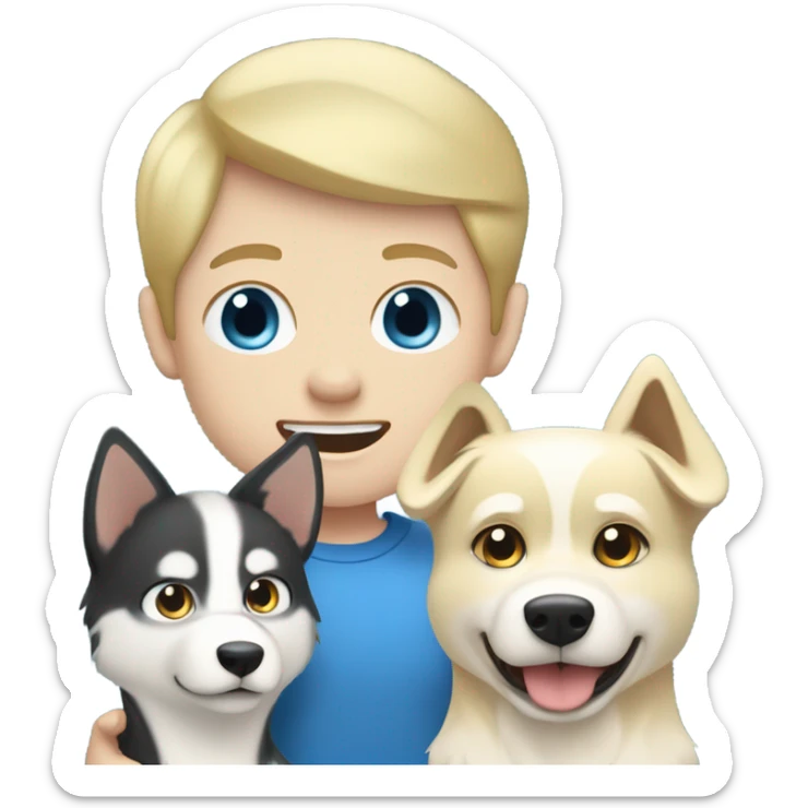 Black hair Pale skin boy, blond hair pale skin boy and a one golden Husky with blue eyes famille sticker