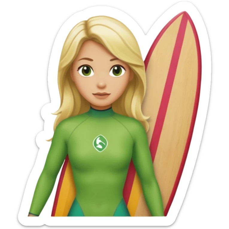 blonde hair green skin woman with surfboard sticker