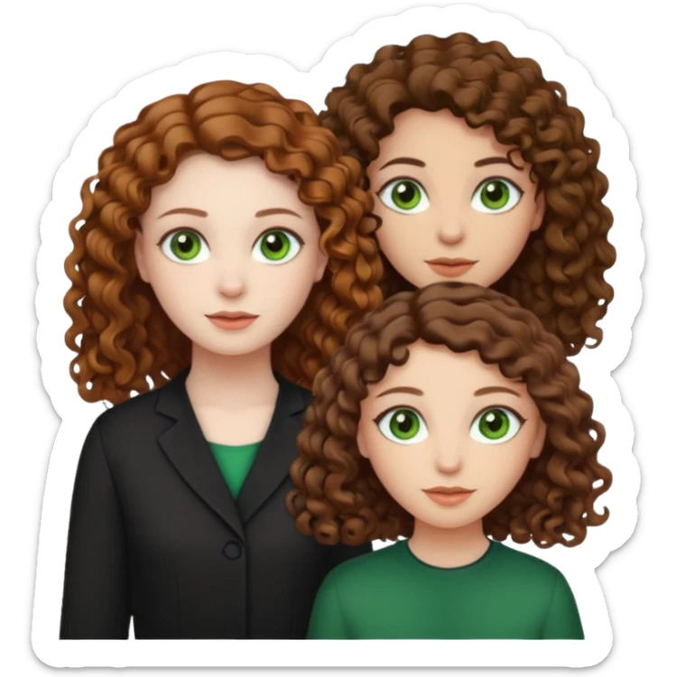Two sisters, one have curly brown hair, green eyes and pale skin and the other one have straight brown hair, brown eyes and olive skin sticker