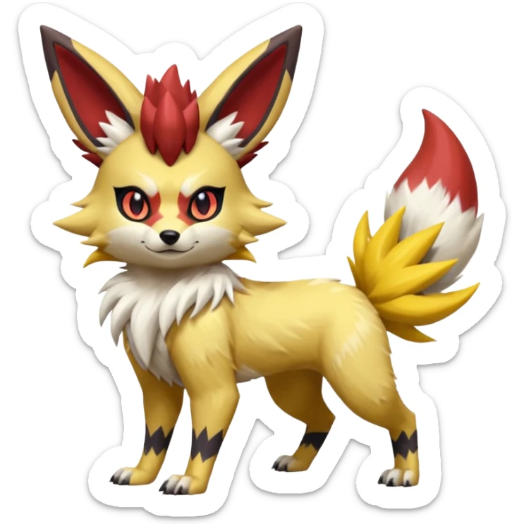 Feral Quadrupedal Digitigrade Zorua-Jolteon-Lycanroc-Furret-Renamon-Zeraora-Vernid-fusion-hybrid-creature, full body  sticker