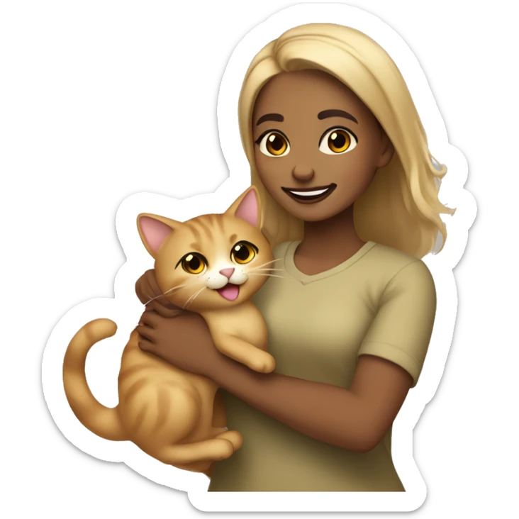 A brown girl from Dubai with blonde brownish hair holding a cat and smiling and winking  sticker