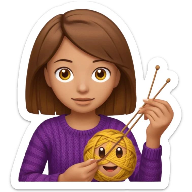  Woman with brown bobbed  hair and highlights light brown eyes no glasses tangked yarn  Knitting emoji sticker