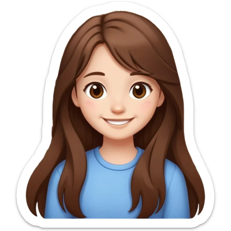 Girl with long brown hair cutely with 🥹cartoon style cottage core sticker