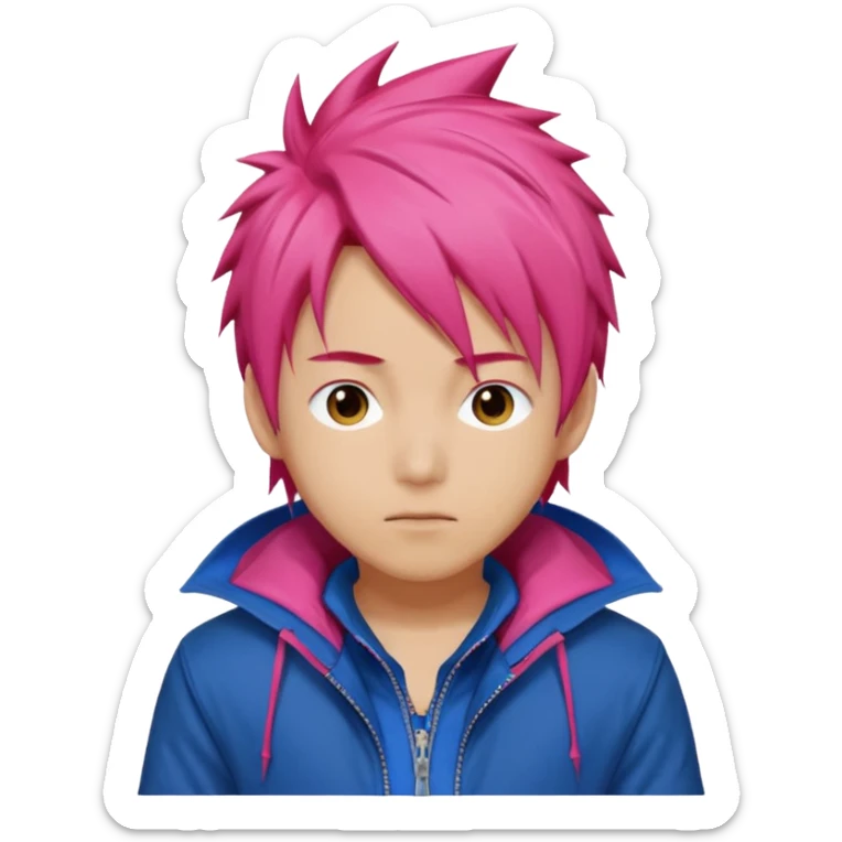 yuiji itadori jjk avec cheveux rose veste bleu capuche rouge sticker