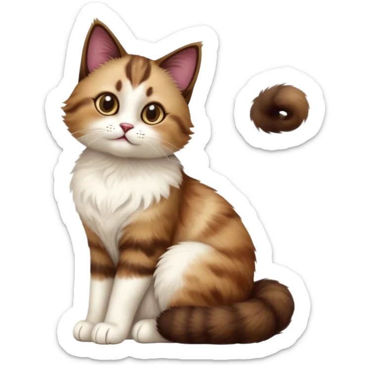 cinematic-[showshoe cat]-realistic-full-body-sitting-emoji,-tail-curled-playfully-around-its-paws,-head-tilted-dramatically,-fluffy-[brown]-fur,-simplified-yet-realistic-focused-features,-highly-detailed,-glowing-with-an-almost-sarcastic-glow sticker