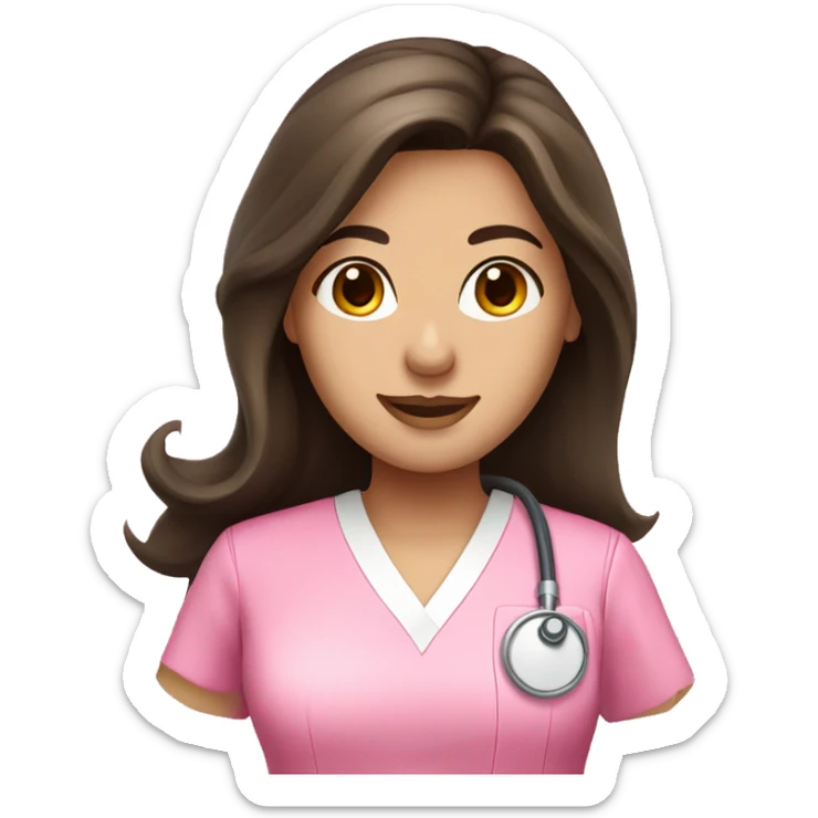 pretty brunette nurse with long hair in pink scrubs sticker