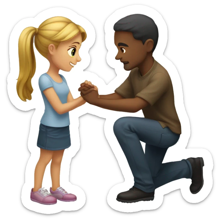 the guy kneels in front of the girl and the girl points her finger down sticker