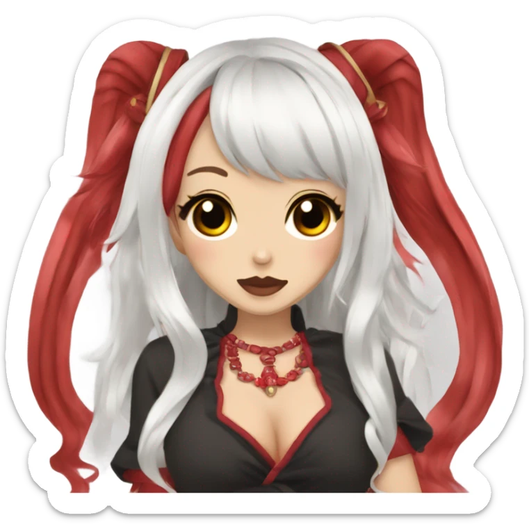 hime gyaru oni girl, red skin, black hair sticker