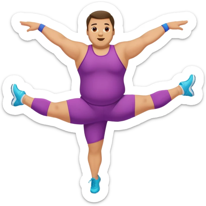 make me a mascot. bill is 38 years old, in arobics outfit, overweight, doing the splits in the air sticker